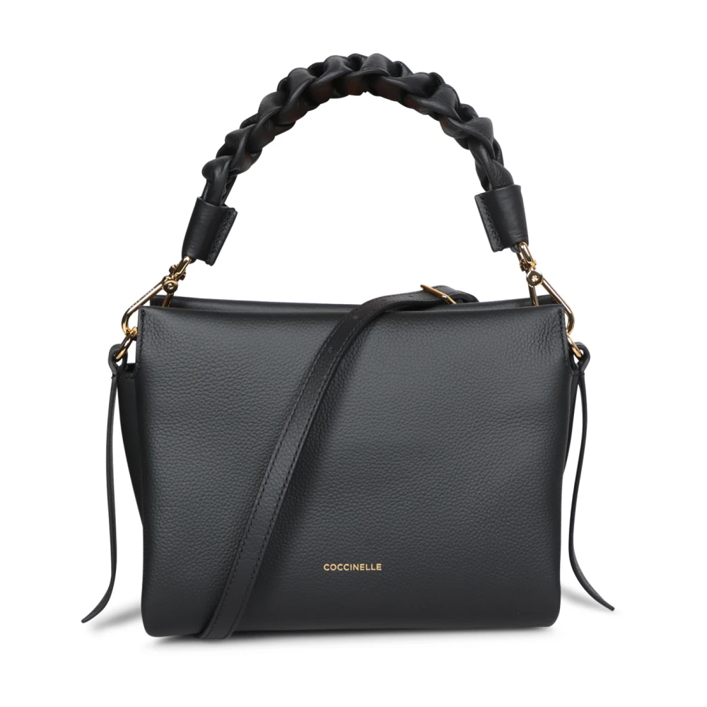 Coccinelle Zwarte leren tas met gevlochten handvat Black Dames