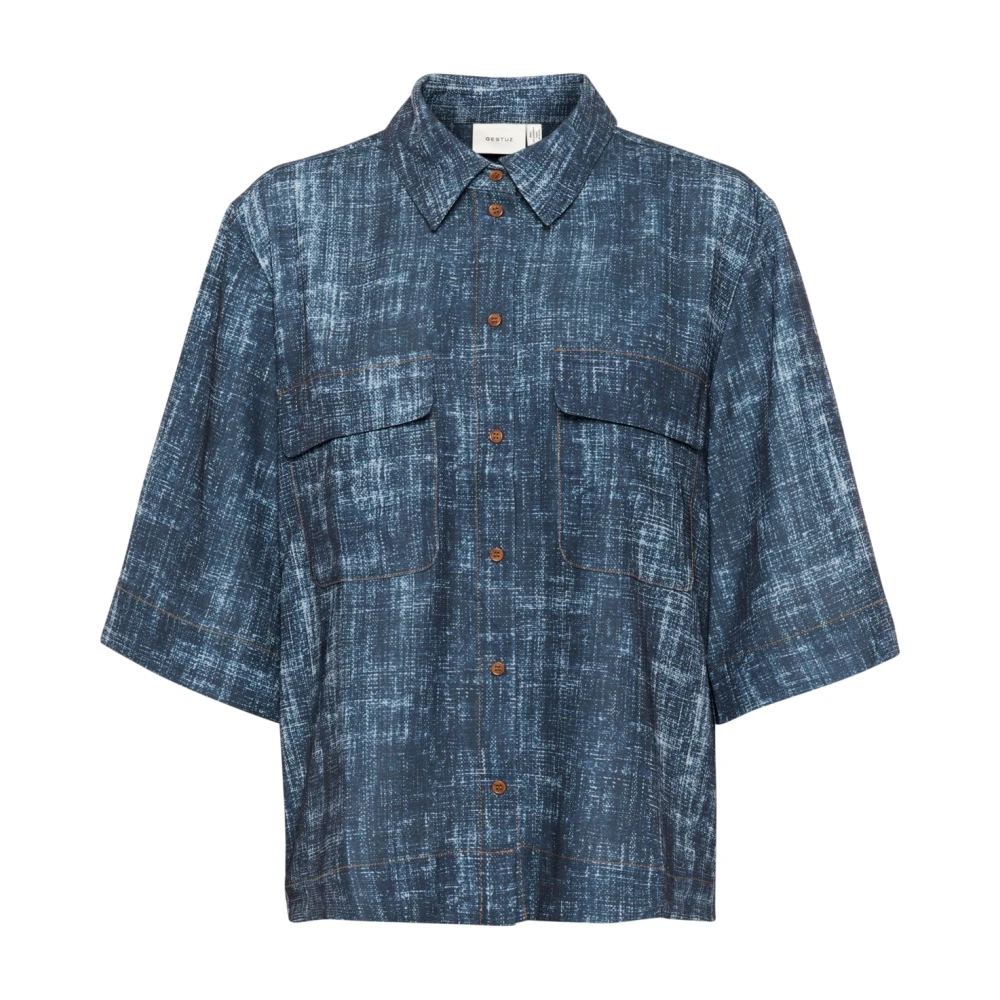 Gestuz Women's Blue Dark Denim Structure Oversized Shirt Blouse - Shirts - Xl - Blouses & Shirts