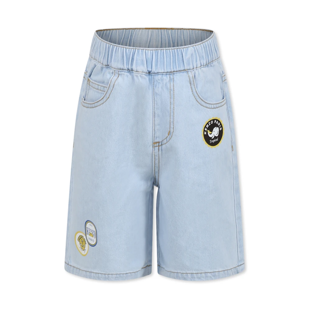 Kenzo Men's Blue Fruits Stickers Casual Denim Shorts