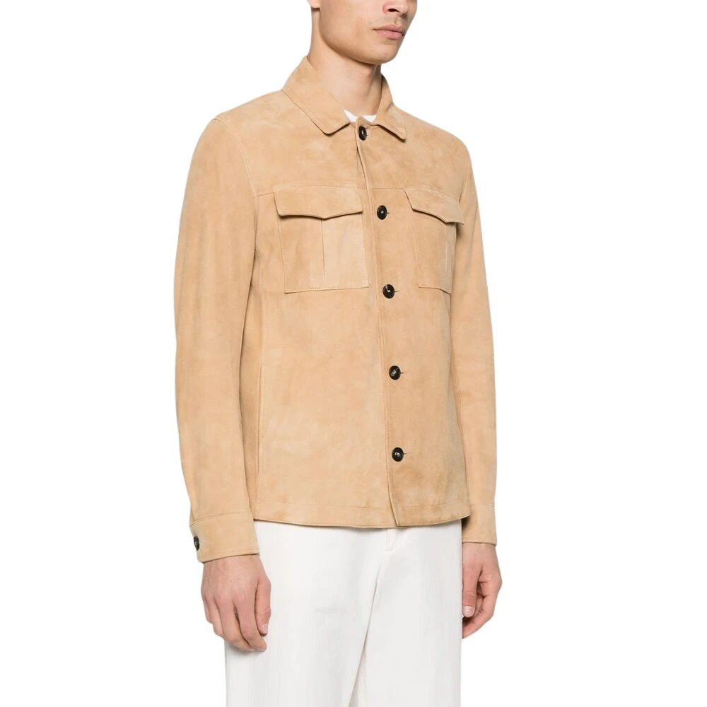 Tagliatore Leren Buitenbekleding Beige Heren