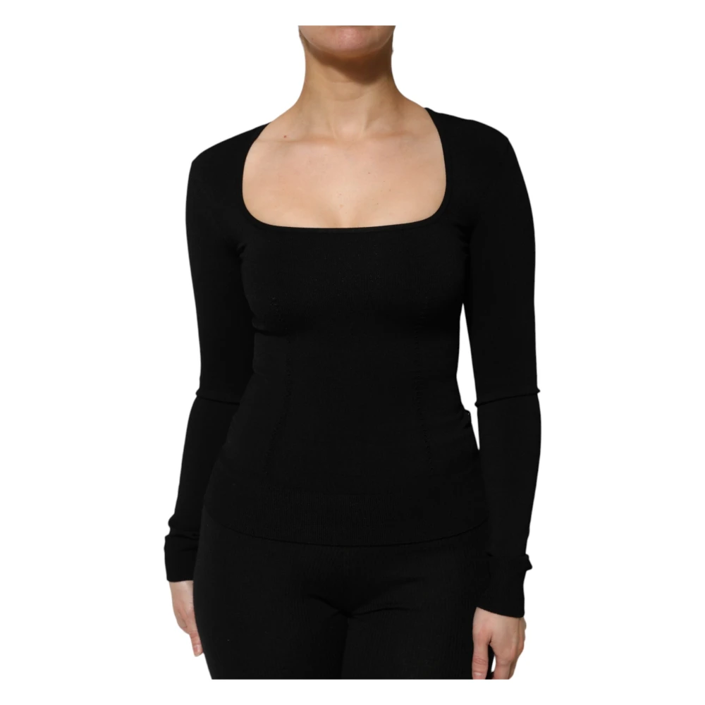Dolce & Gabbana Black Square-Neck Ribbed-Knit Top - Female - Round-Neck Knitwear - 2XS - Knitwear