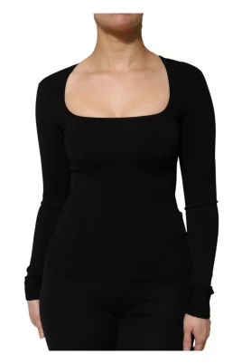 Square-Neck Ribbed-Knit Top