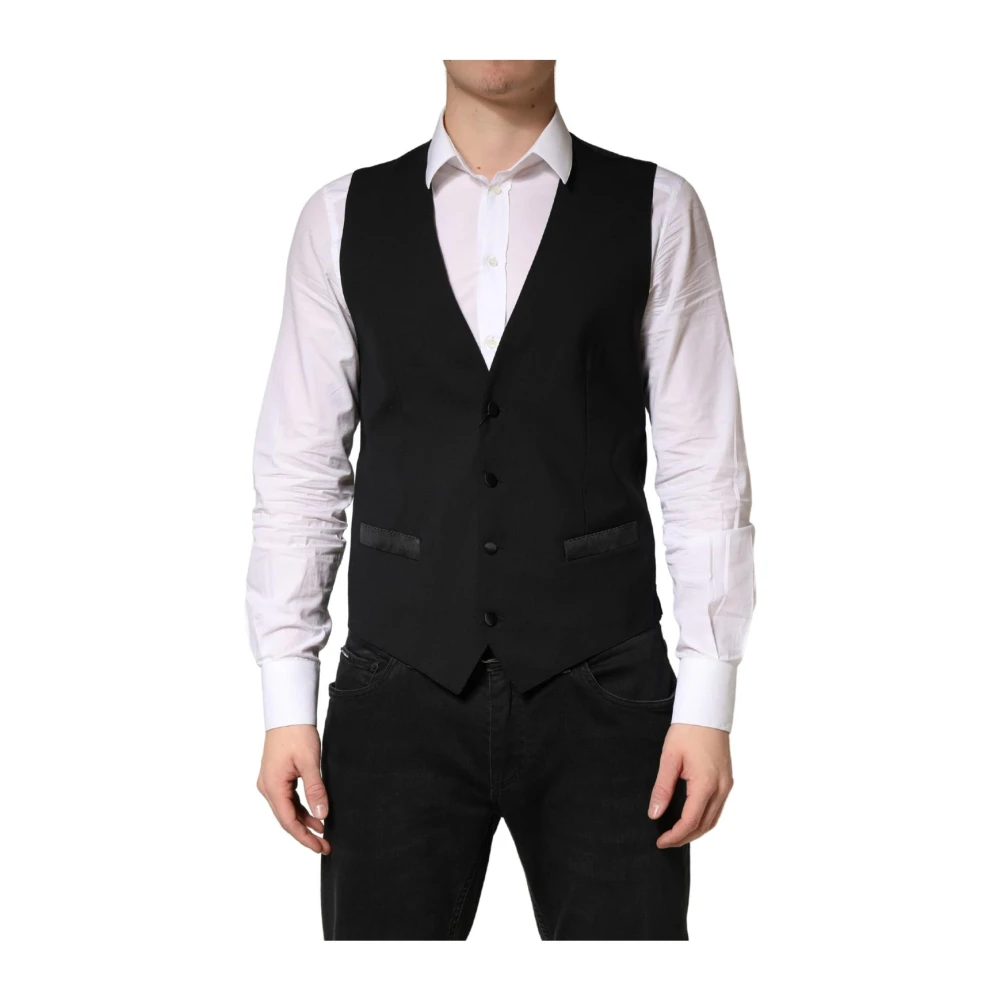 Dolce & Gabbana Mannelijk Zwart Wool Dress Formal Waistcoat Vest