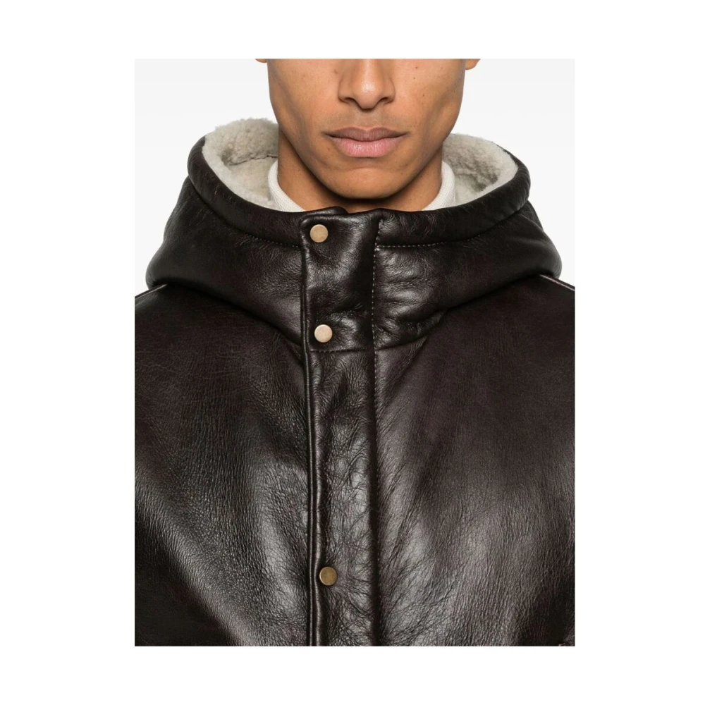 Salvatore Santoro Gestructureerd Leren Hoodie Buitenkleding Brown Heren