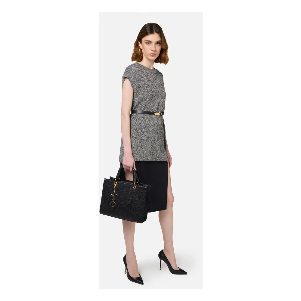 Elisabetta Franchi Chique Jacquard Handtas met Gouden Accenten Black Dames