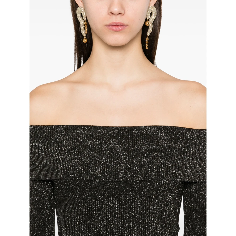 Zimmermann Metallic Off-Shoulder Gebreide Top Black Dames