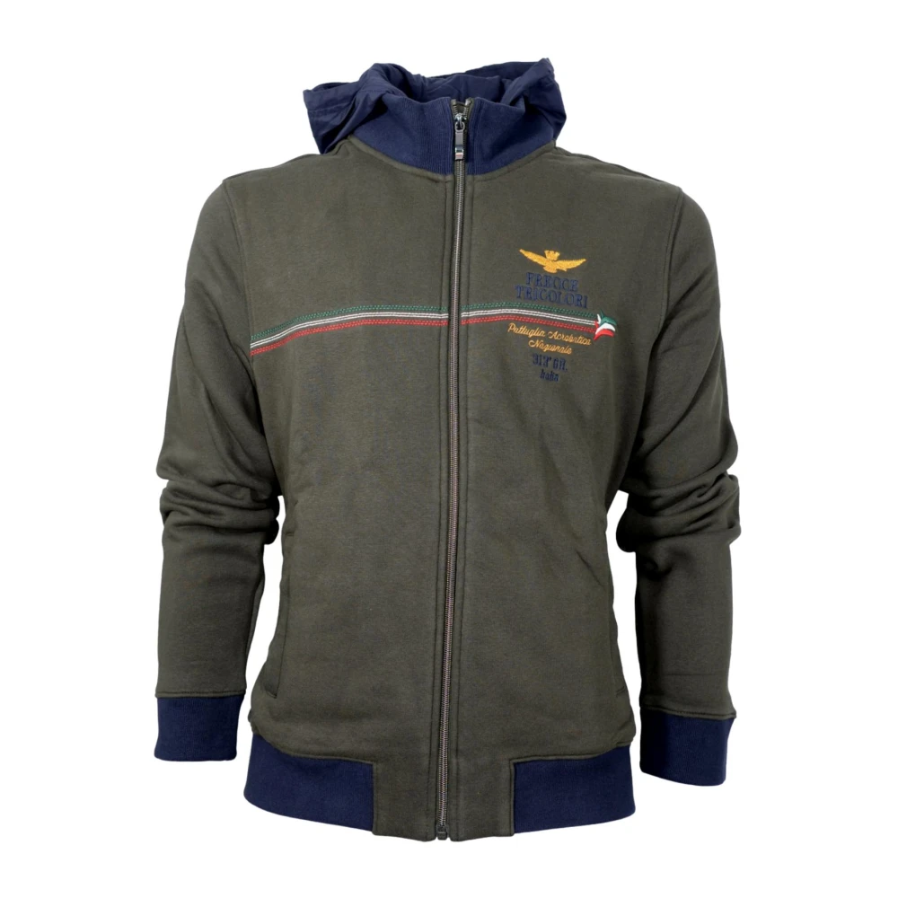 Aeronautica Militare Herr Grön Huvtröja Med Tricolor Pilar