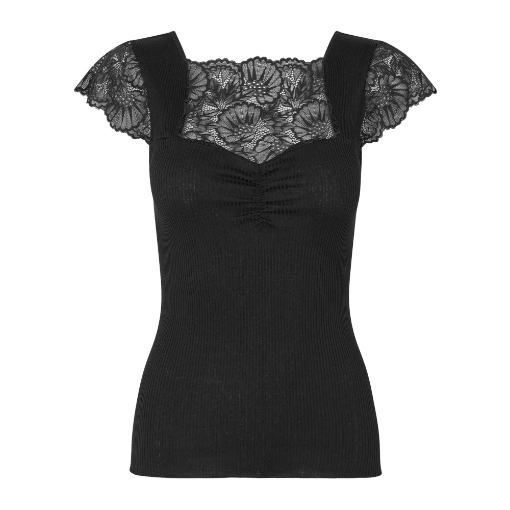 Rosemunde Zwart Kant Top Korte Mouw Black Dames