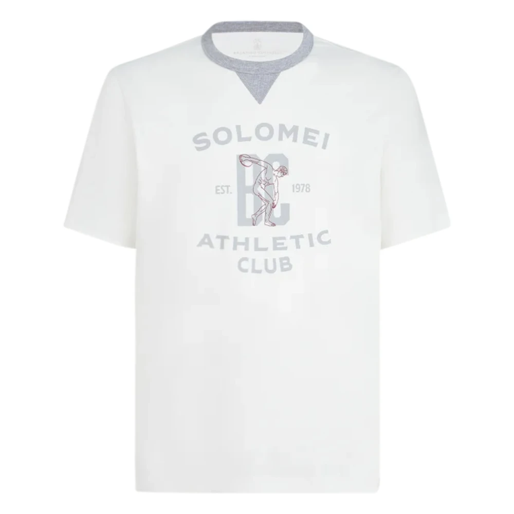 Brunello Cucinelli White T-Shirts, Male, 2XL, Tp448076701 Logo Cotton T-Shirt