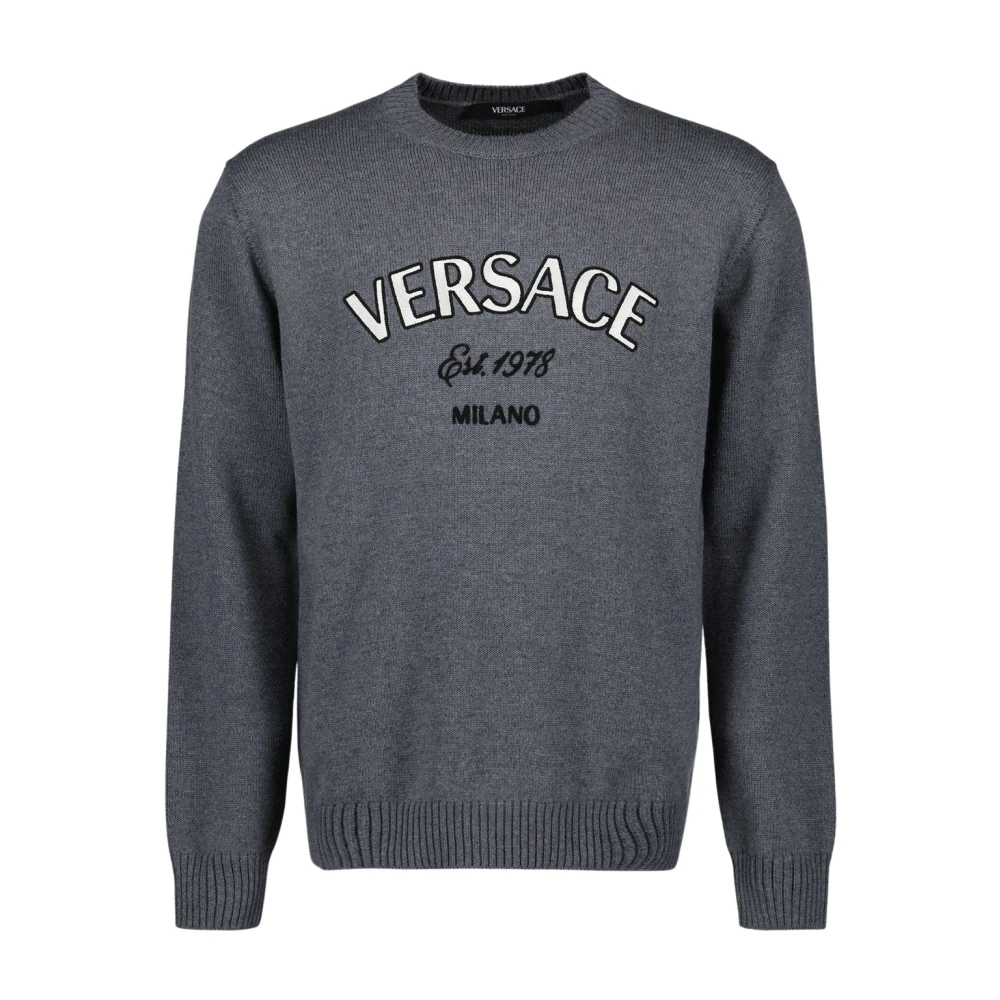 Versace Milano Geborduurde Trui Gray Heren