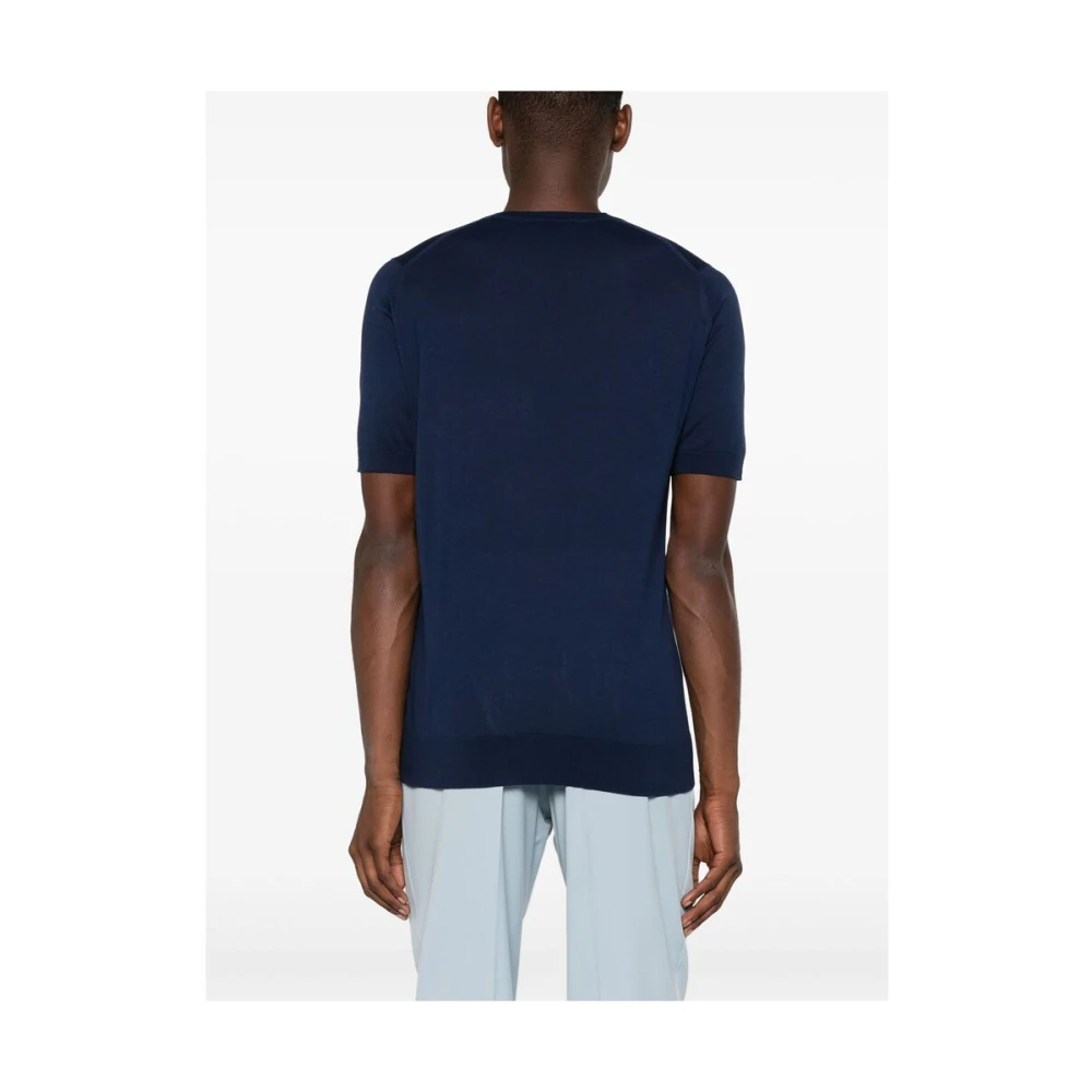 John Smedley Navy Blue Katoen Gebreid Crew T-shirt Blue Heren