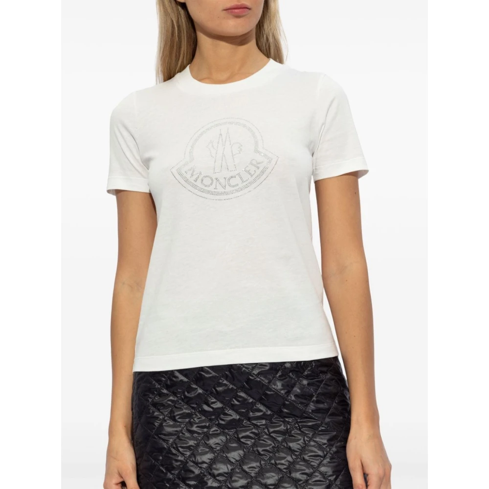Moncler Witte Logo Print T-shirts en Polos White Dames