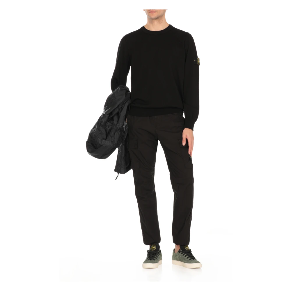 Stone Island Zwarte Katoenen Trui met Logopatch Black Heren