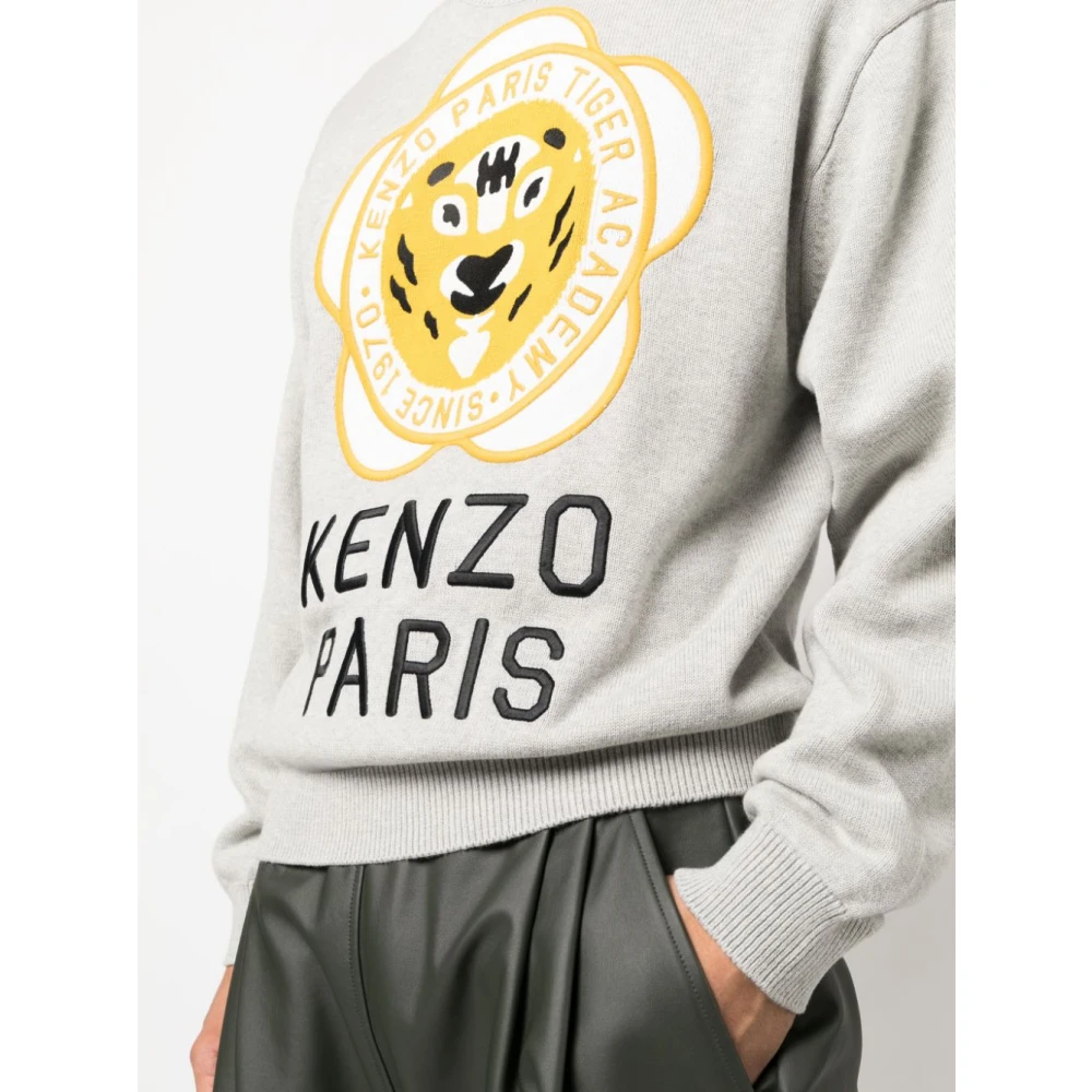 Kenzo Grijze Logo-Patch Trui Gray Heren