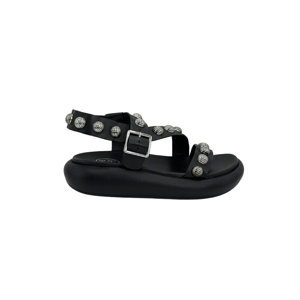Ash Black Flat Sandals, Female, 7 Uk, Leather Studded Sandal