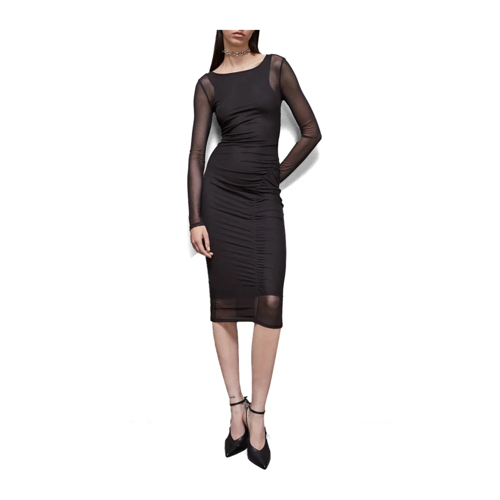 PATRIZIA PEPE Zwarte Tule Stretch Jurk met Ruches Black Dames