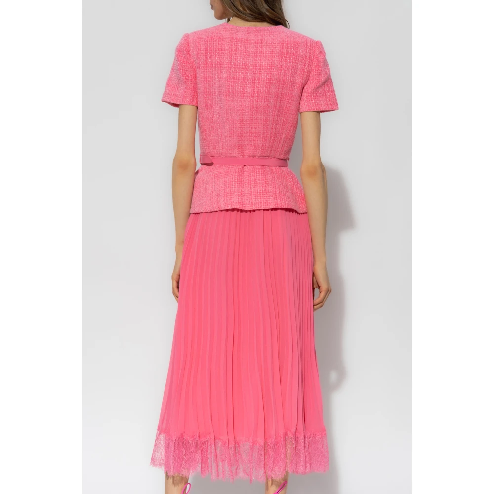 Self Portrait Midi Bouclé Chiffon Jurk Roze Pink Dames