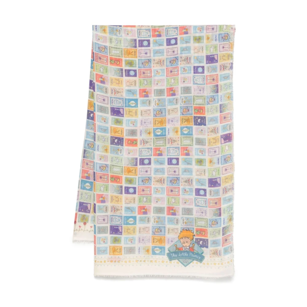 Faliero Sarti Grafische Print Beige Sjaal Rechthoekige Vorm Multicolor Dames