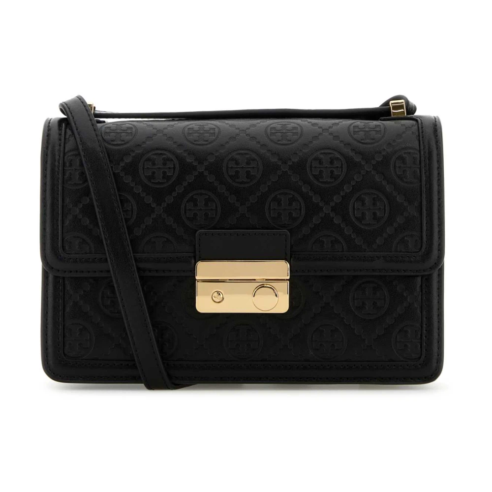 TORY BURCH Stijlvolle zwarte leren schoudertas Black Dames