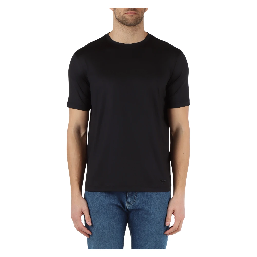 Emporio Armani Zijden en Katoenen Logo Geborduurd T-shirt Black Heren