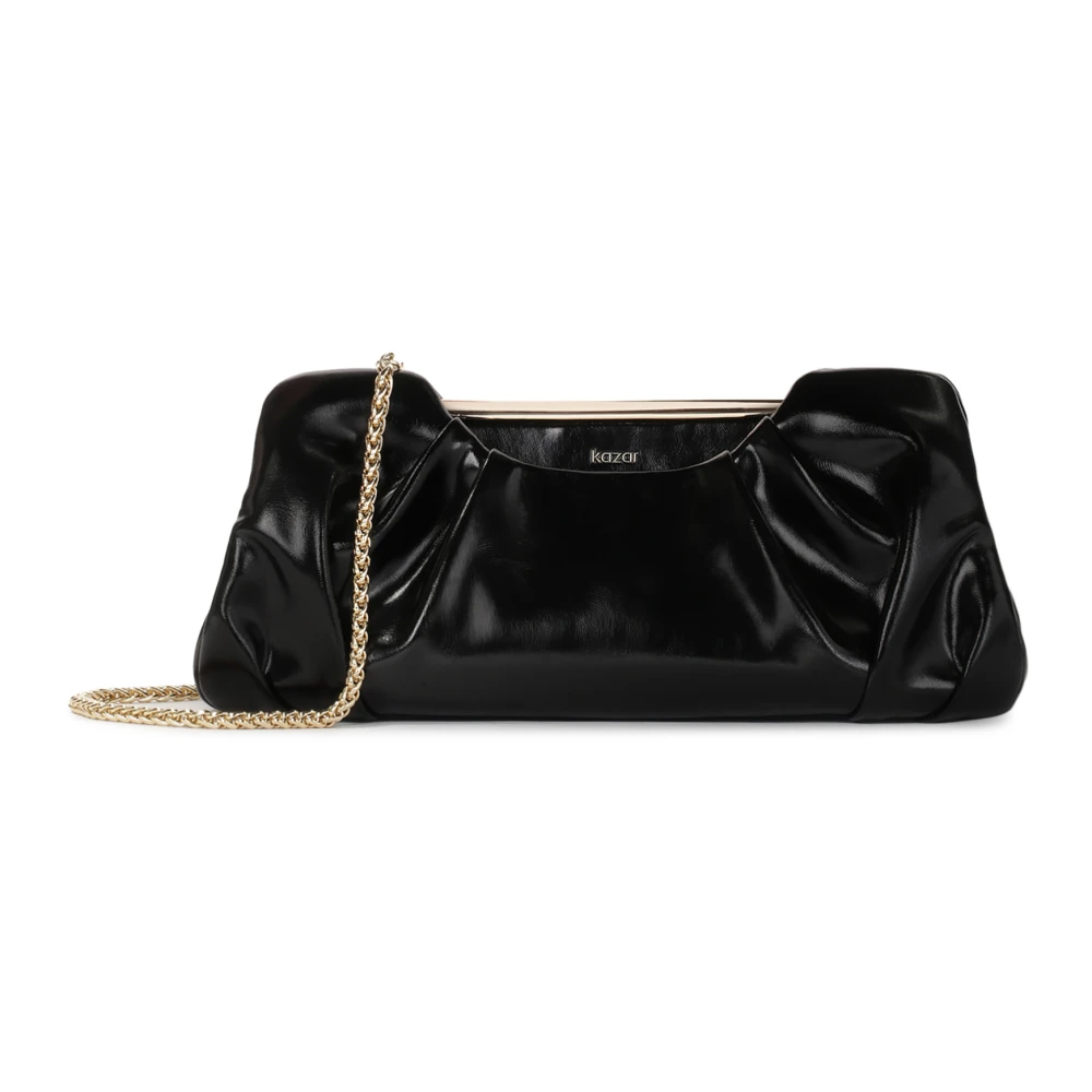 Kazar Gekreukelde leren handtas met metalen frame Black Dames