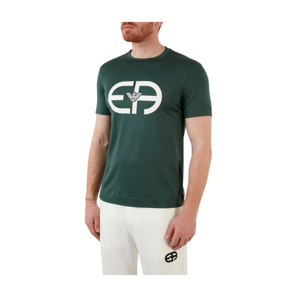Emporio Armani Mannelijk Groente Tops Heren, Groen, S, Katoen, Slim Fit Ronde Hals T-Shirt Groen