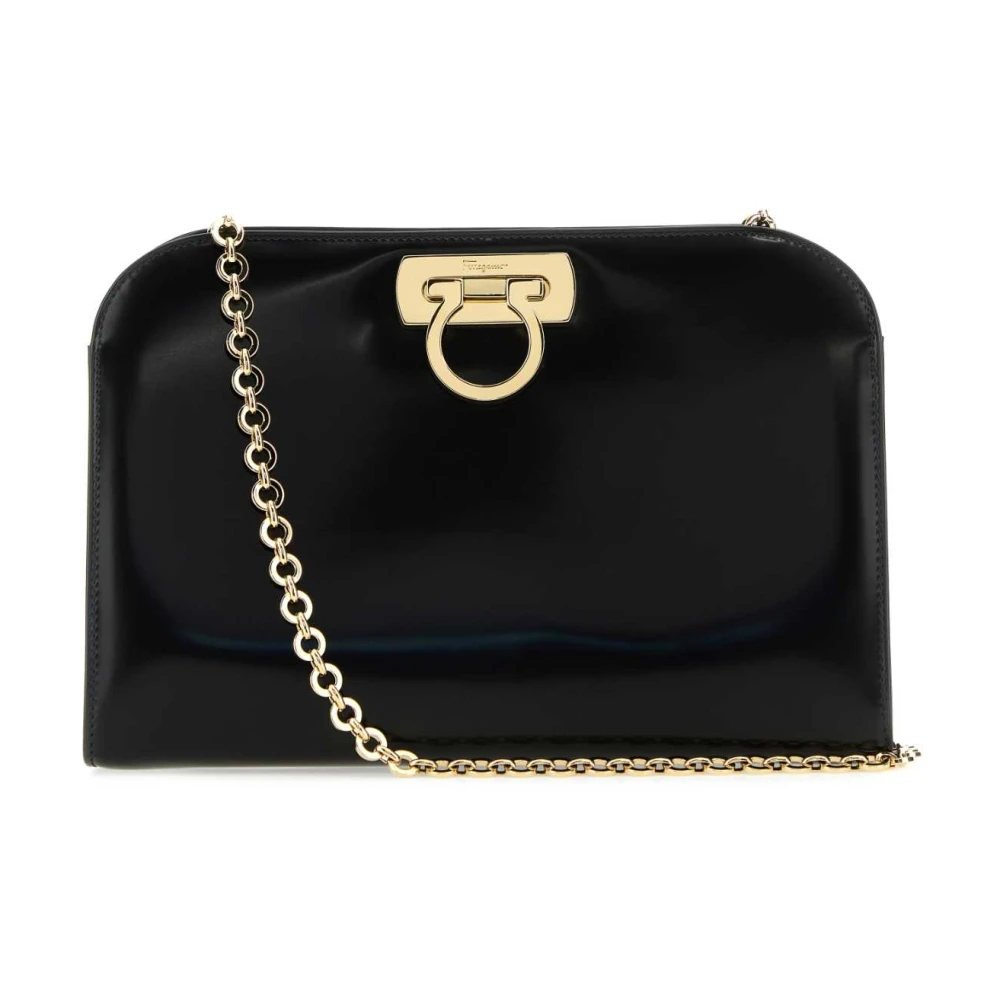 Ferragamo Women's Black Shoulder Bags, One Size, Leather Clutch With Shoulder Strap