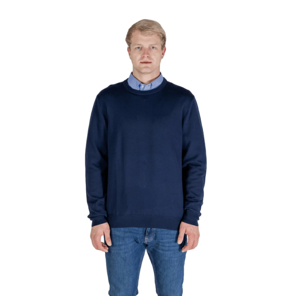 Aquascutum Merino Club Check Elleboog Patch Sweater Blue Heren