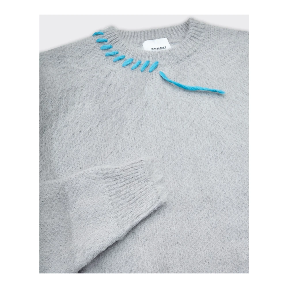 Bonsai Mohair Gebreide Trui Grijs Regular Fit Gray Heren