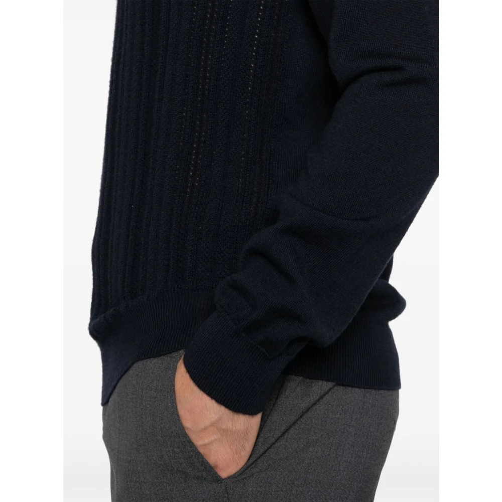 Roberto Collina Navy Merino Wool Knit Polo Shirt Blue Heren