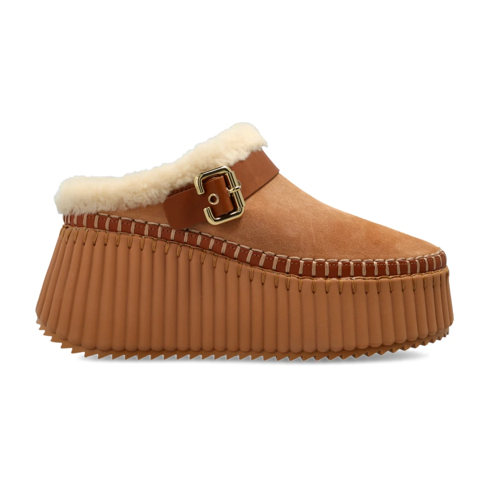 Chloé Nama Suede Platform Shoes - Female - Wedges - Brown - 7 Uk - Shoes