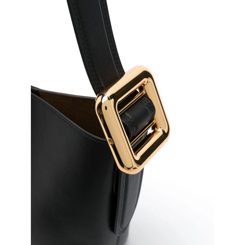 Jacquemus Zwarte Leren Schoudertas met Gouden Logo Black Dames