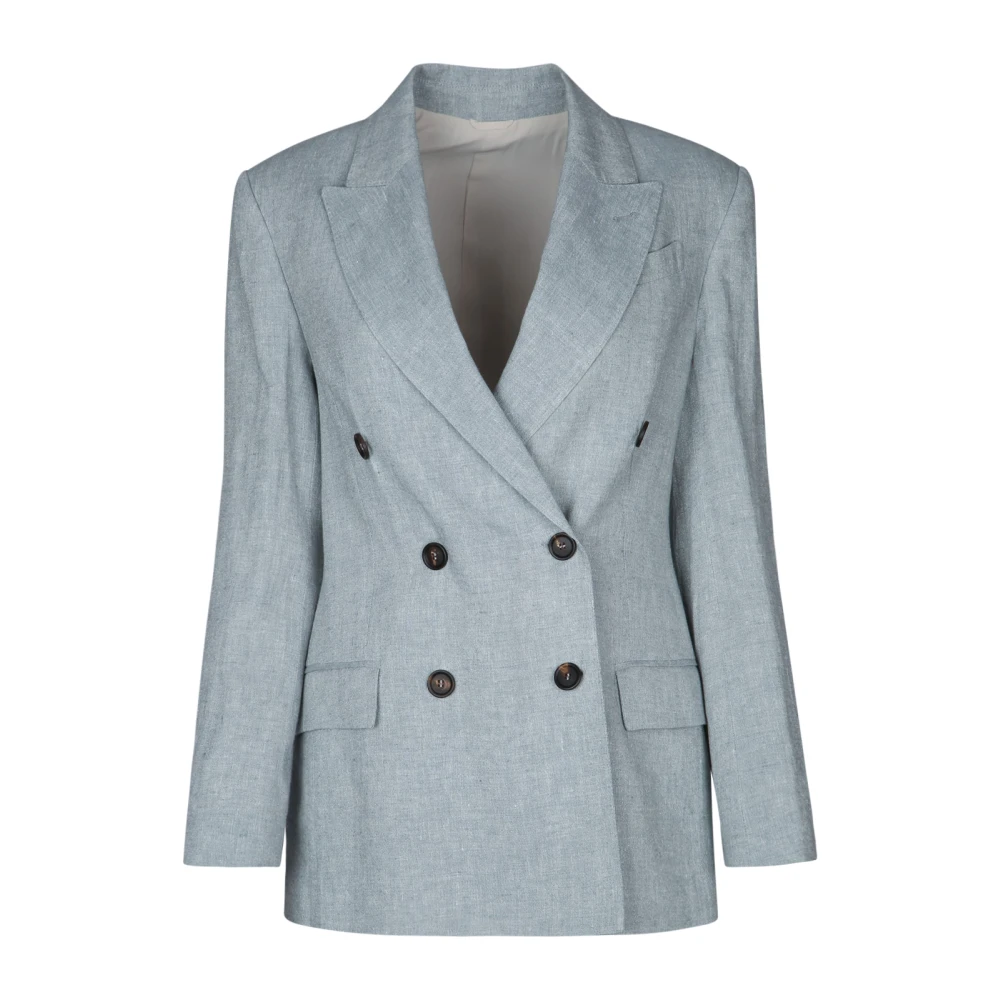 BRUNELLO CUCINELLI Dubbelrijige blazers en vesten Blue Dames