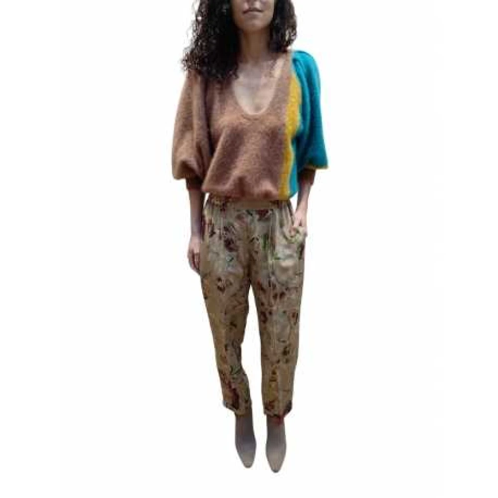 Mes Demoiselles Korte Zijden Vossen Trui Kameel Geel Turquoise Multicolor Dames