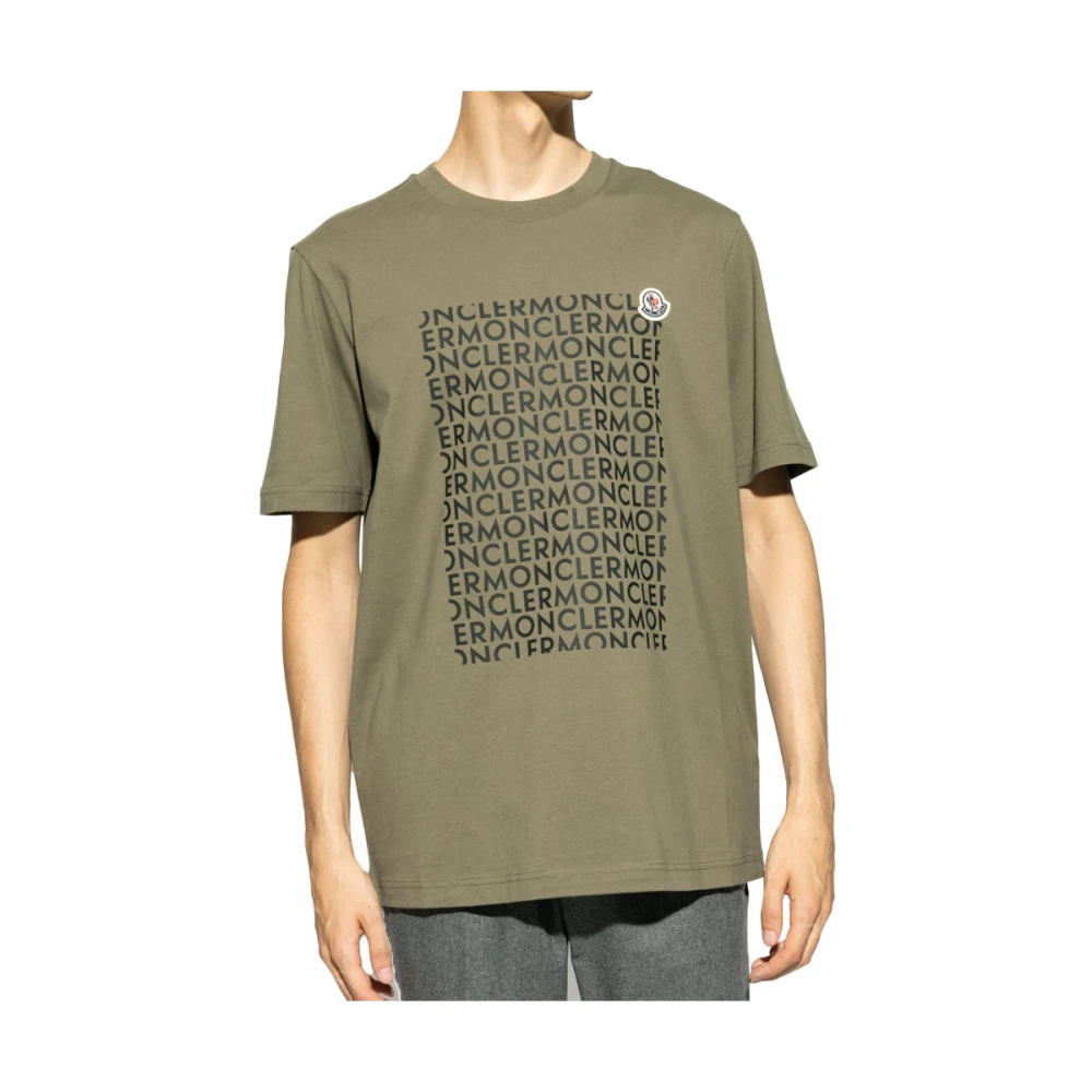Moncler Groene Crew Neck T-Shirt met Logo Green Heren