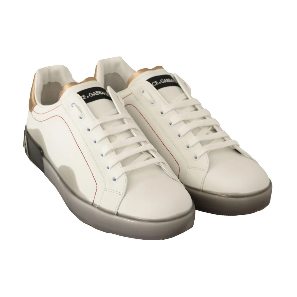 Dolce & Gabbana White Gold Leather Low Top Sneakers Casual Shoes - EU40/US7 - Image 2
