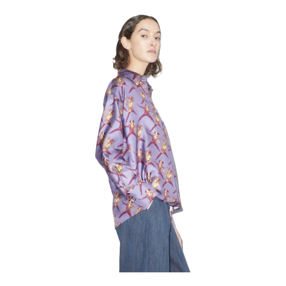 Odeeh Gestreepte Blouse met Hondenmotief Purple Dames
