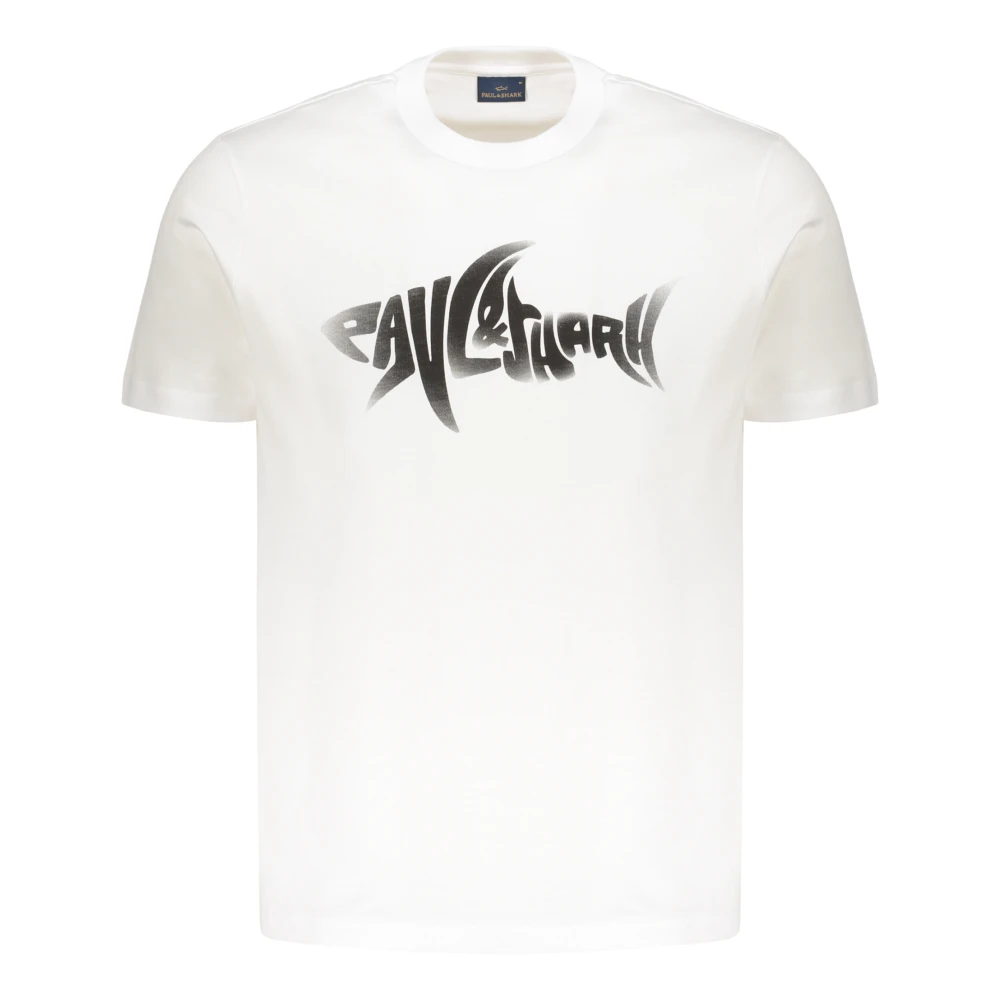 Paul & Shark White T-Shirts, Male, S, Logo Detail Cotton T-Shirt