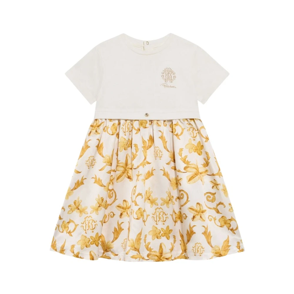 Roberto Cavalli White Araldic Print Silk Cotton Dress - Female - Dresses - 12 M - Kids