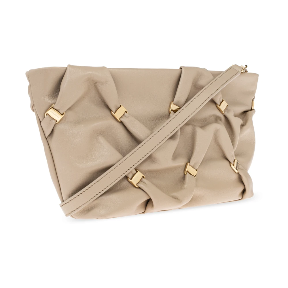 Salvatore Ferragamo Leren schoudertas met applicaties Beige Dames