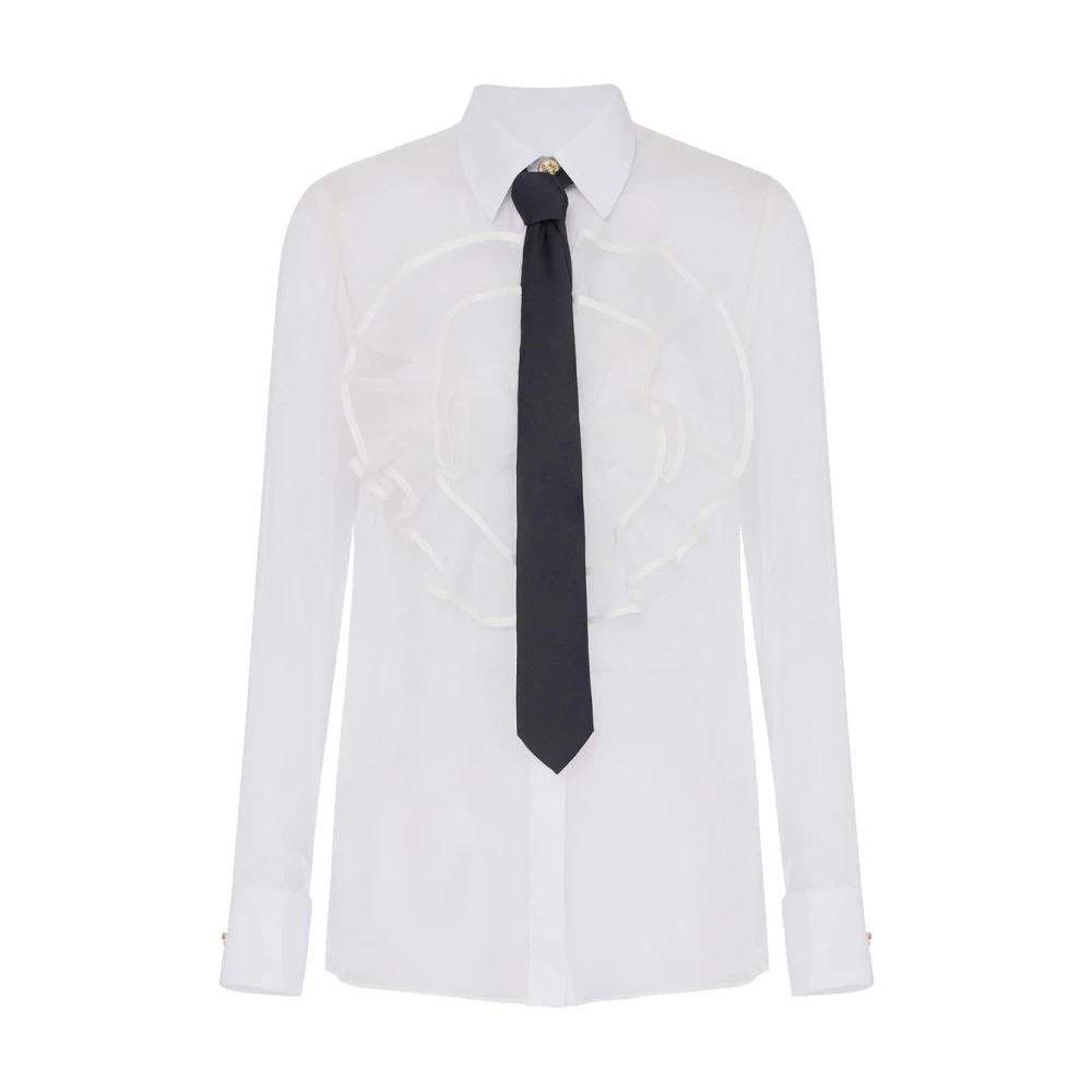 Elisabetta Franchi Zijden voile overhemd met organza ruches White Dames