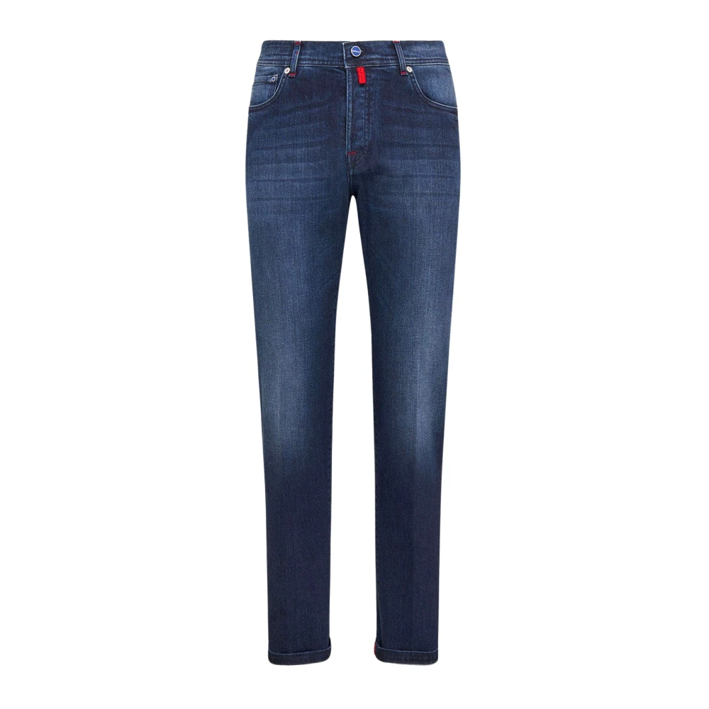 Kiton Blauwe Katoenen Slim-Fit Jeans Blue Heren