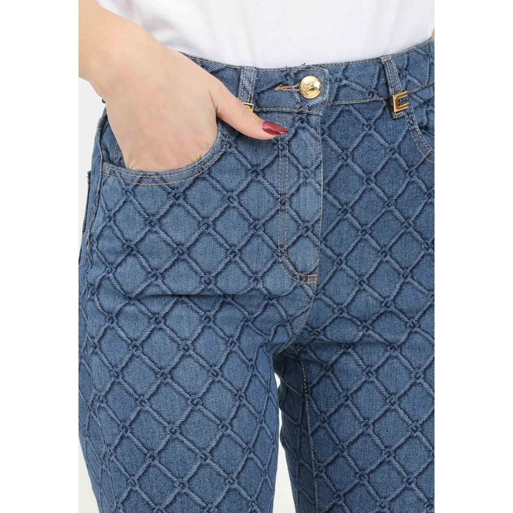 Elisabetta Franchi Blauwe denim jeans met laserprint Blue Dames