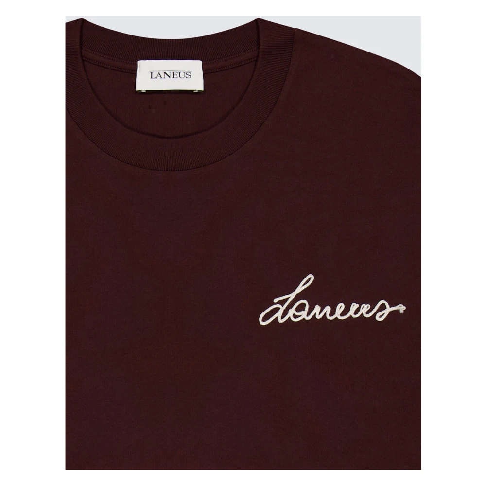 Laneus Comfortabele Boxy T-shirt met geborduurd logo Brown Unisex
