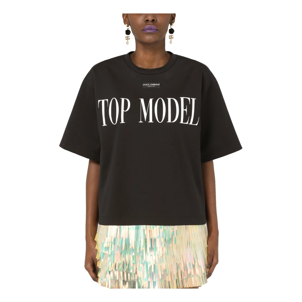 Dolce & Gabbana Stijlvolle Zwarte Top Model T-Shirt Black Dames