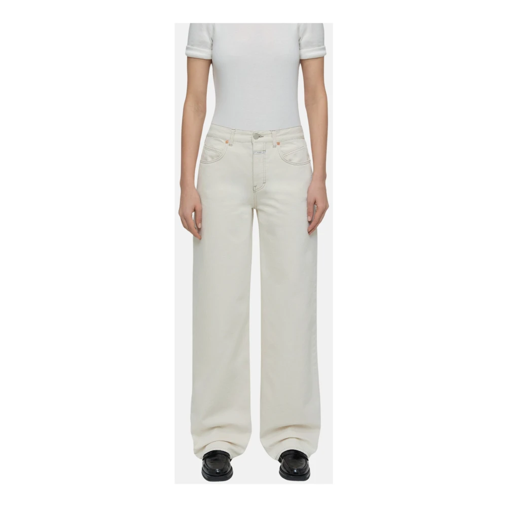 closed Wijde denim broek met 5 zakken Beige Dames