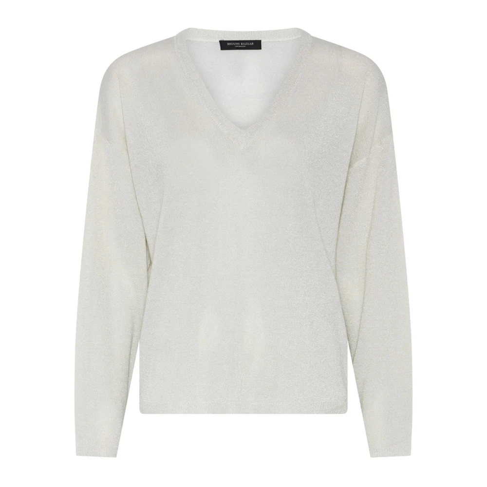 Bruuns Bazaar Women's White Bluebell Bb Marlea Knit - V-Neck Knitwear - Xs - Knitwear
