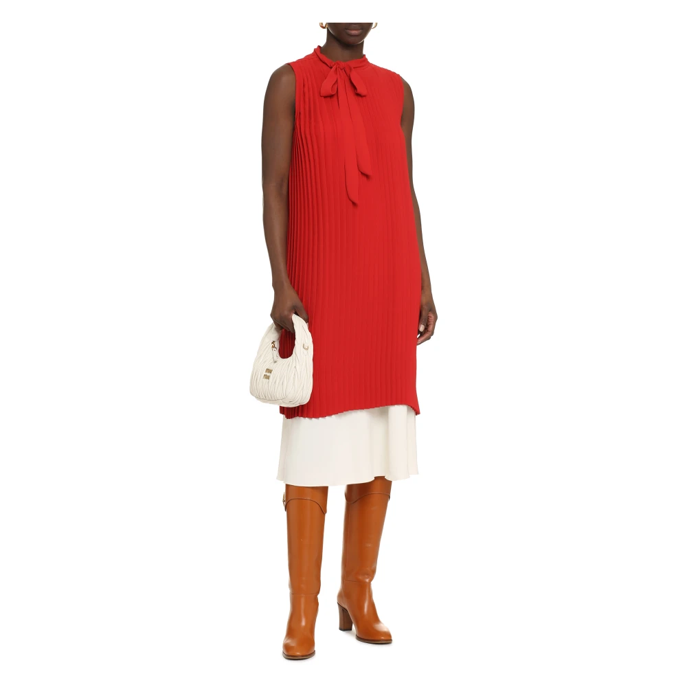 MM6 Maison Margiela Strik Kraag Geplooide Gelaagde Midi Jurk Red Dames