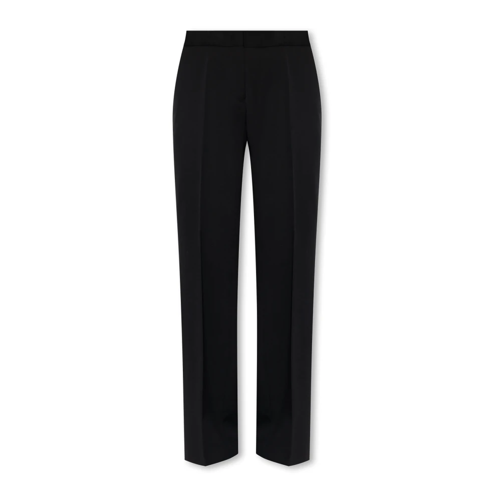 Jil Sander Women's Black Straight Trousers, S, Wool Pleat-Front Trousers