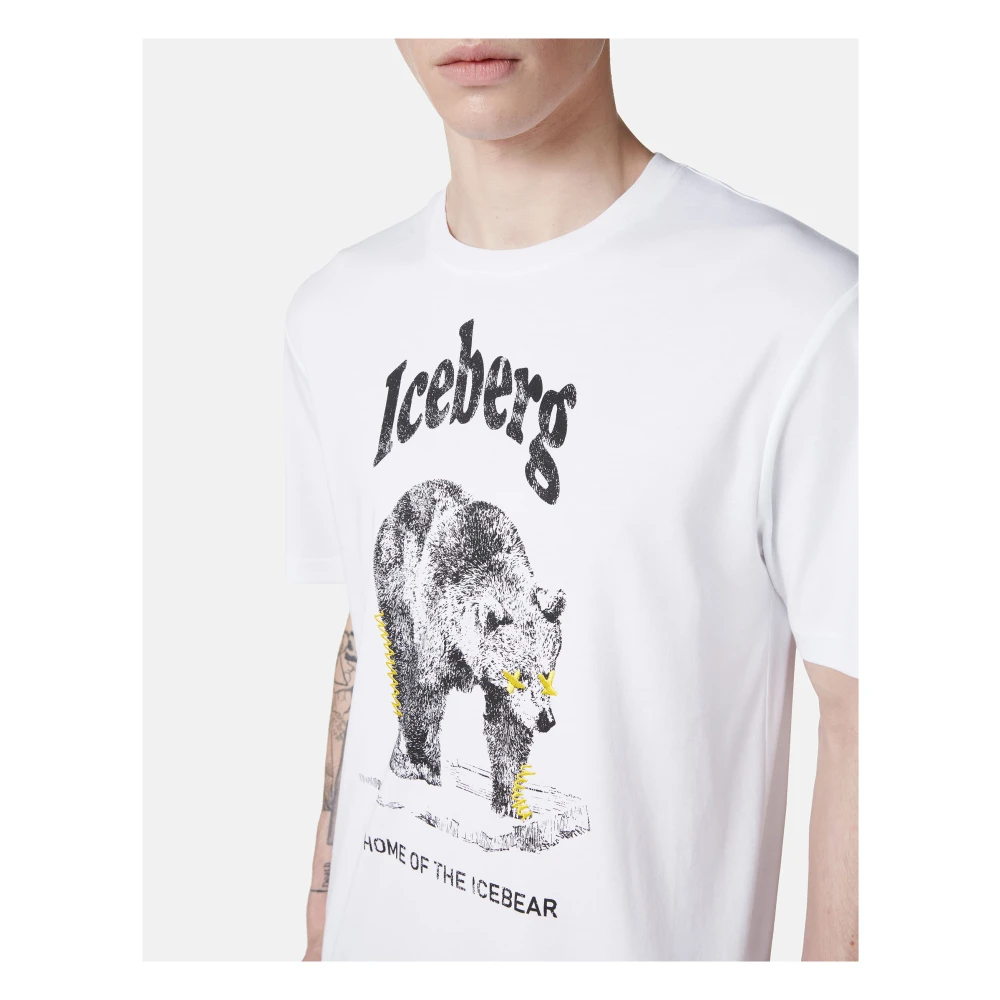Iceberg Wit regular fit T-shirt van GOTS-gecertificeerde interlockstof White Heren